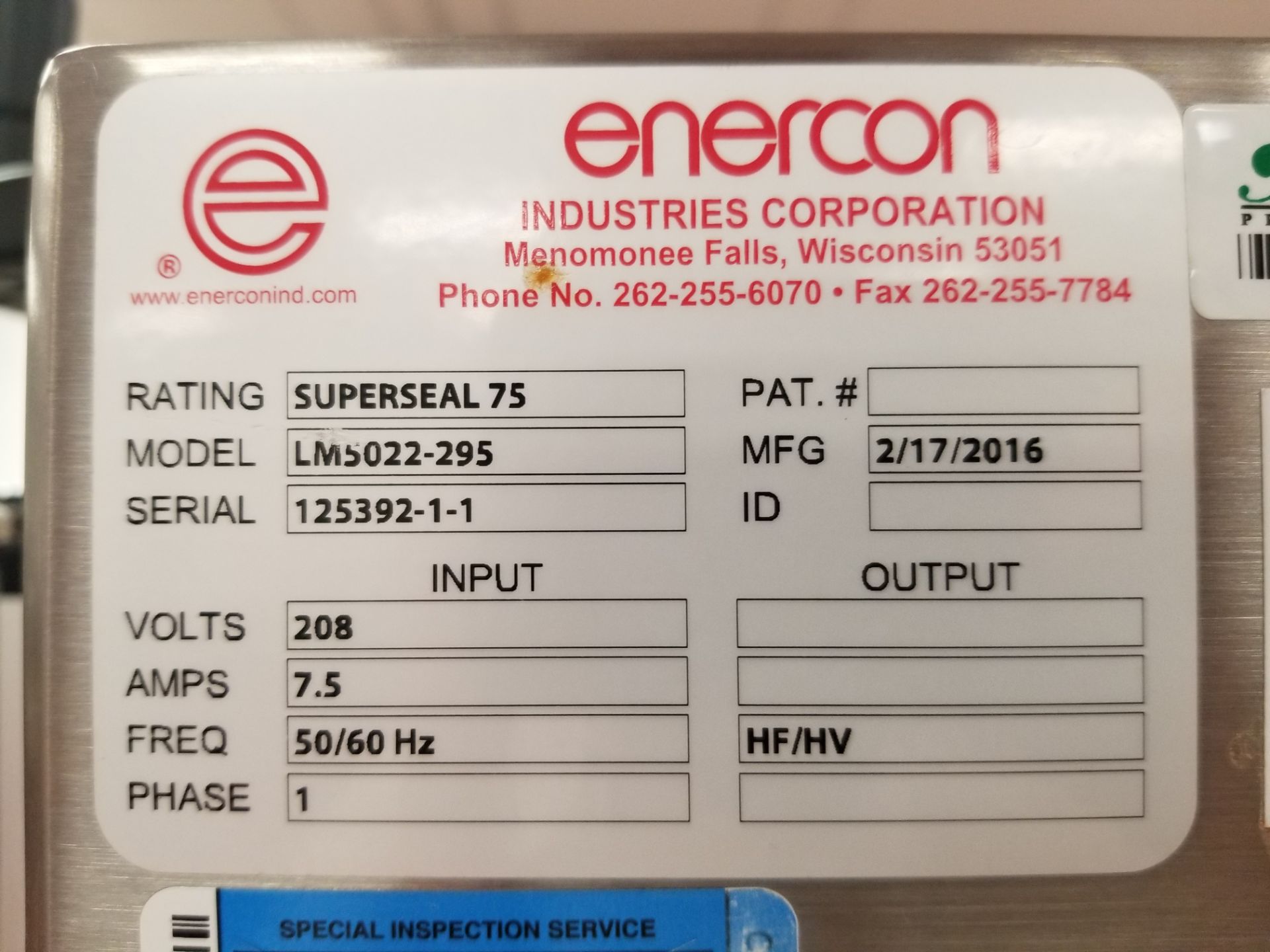 2016 Enercon Super Seal 75 Induction Sealer - Image 4 of 6