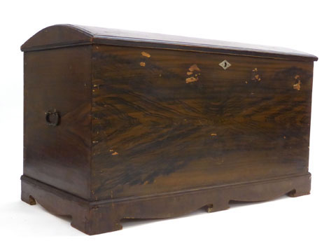 A Continental dome top pine trunk painted to simulate rosewood, w. 117 cm   CONDITION REPORT:  Paint