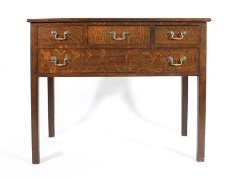 An oak side table with four frieze drawers on square legs, w. 90 cm    CONDITION REPORT:  Good