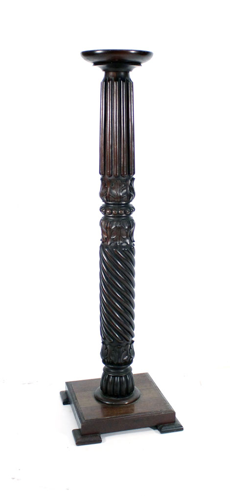 A mahogany bed post converted to a torchere, h 117 cm    CONDITION REPORT:  fair