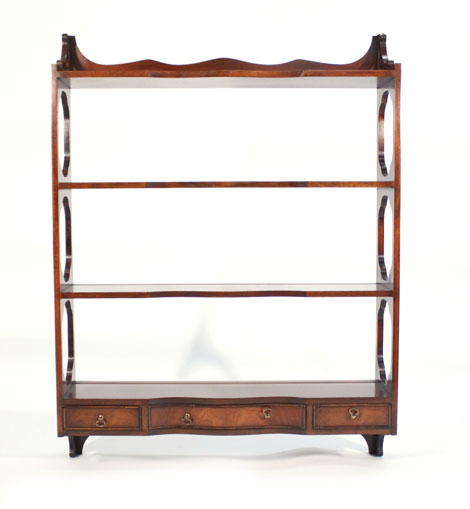 An 18th century-style mahogany set of hanging wall shelves, w. 69 cm    CONDITION REPORT:  good