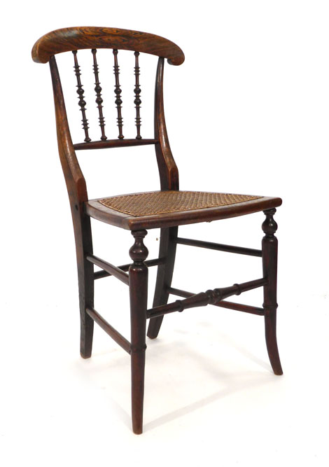 A 19th century simulated rosewood child's chair with spindle back and caned seat   CONDITION REPORT: