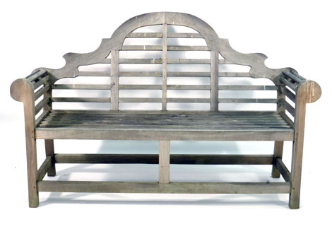 A teak garden bench in the manner of Lutyens, w. 165 cm   CONDITION REPORT:  Weather worn