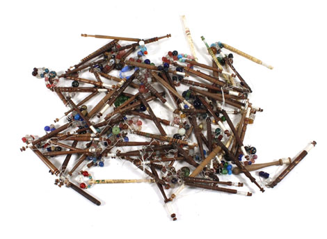 A group of 13 bone lace bobbins, two named, together with a quantity of other bobbins
