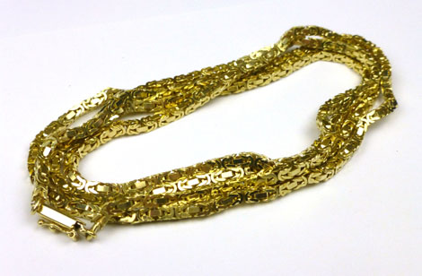 A 14ct yellow gold fancy box link necklace, 63 gms