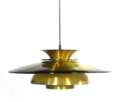 A 1970s brass coloured and black rimmed three tier ceiling light of spherical form   CONDITION