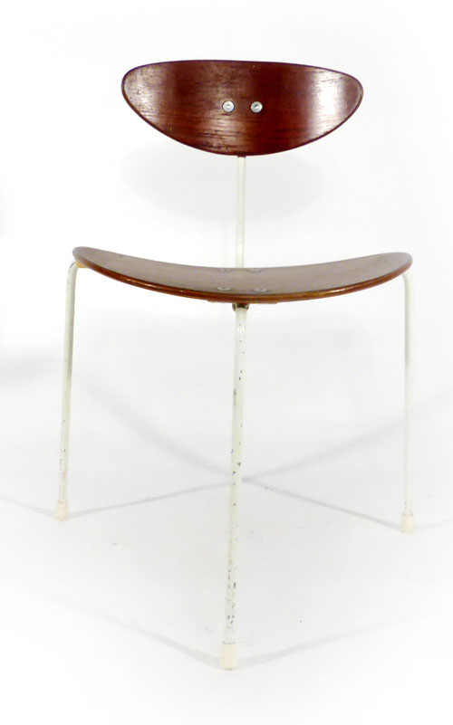 Ernest Race for Race Furniture Ltd, a 1950s 'Unicorn' teak bentwood chair on white painted metal