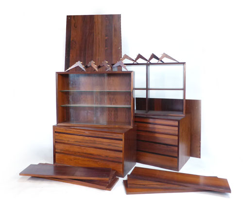 A Poul Cadovius 'Royal Systems' Brazilian rosewood modular shelving system, including four wall-