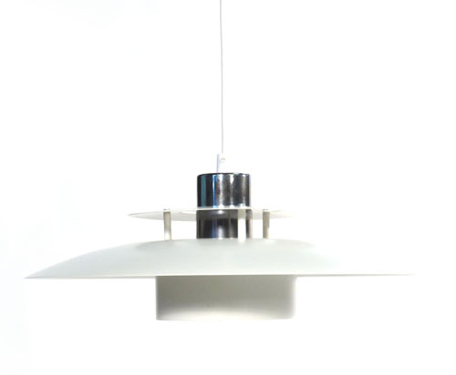 A 1970s three tier ceiling light in white with central chromed cylindrical column    CONDITION