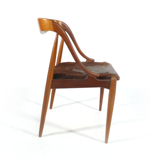 Johannes Anderson for Udlum Moblefabrik, a teak framed dining chair of organic form with brown