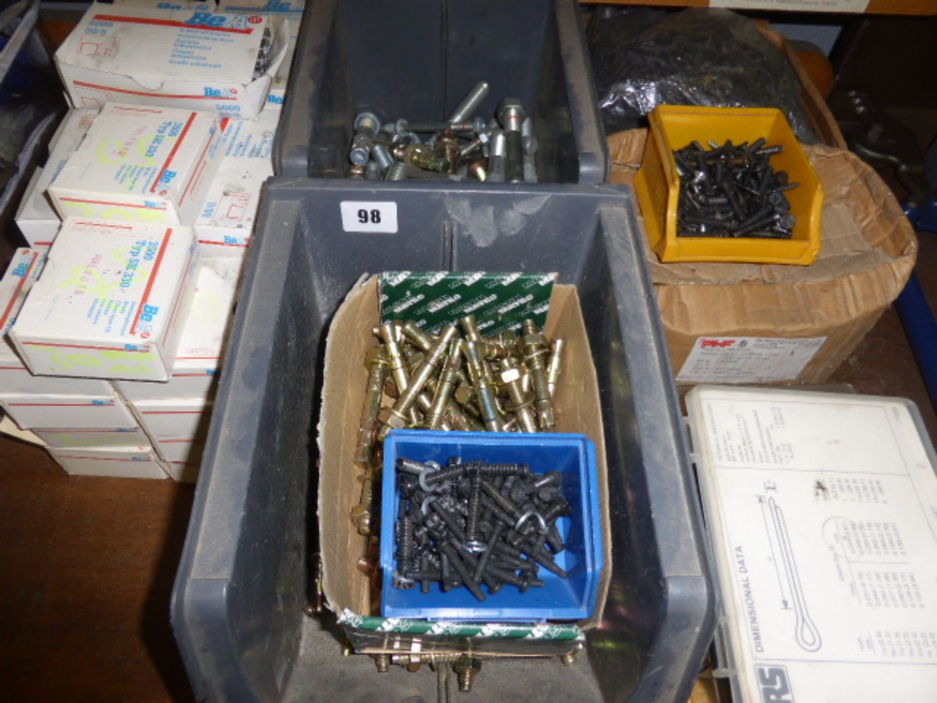 Various boxes of floor bolts, staples, coach bolts, split pins, etc. - Image 2 of 2