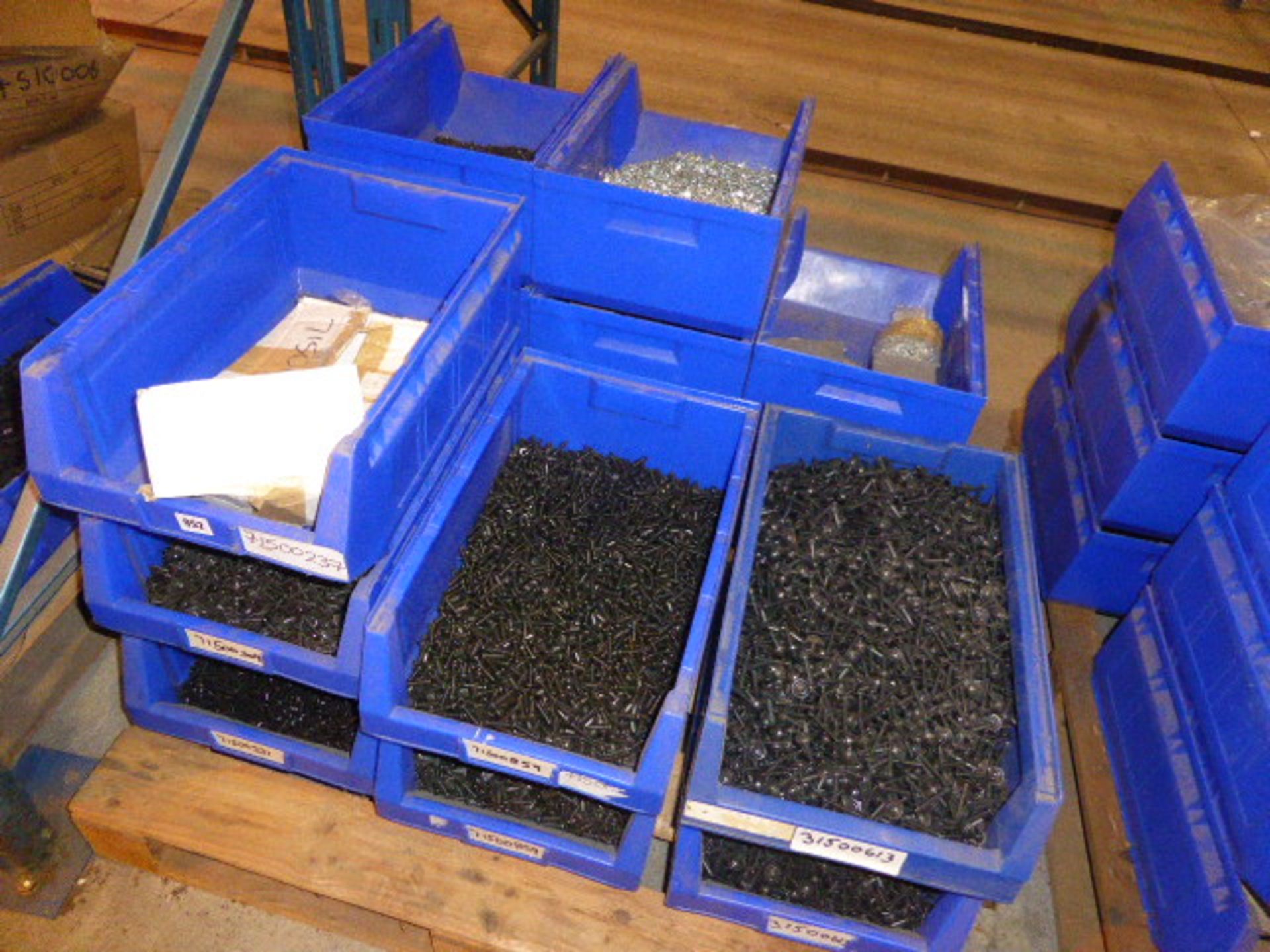 Large pallet of linbins containing nuts, bolts and screws