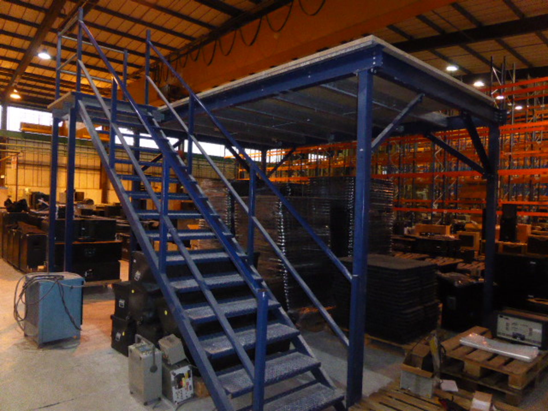 Mezzanine floor constructed of box section steel, RSJ and galvanized channel and triple flooring