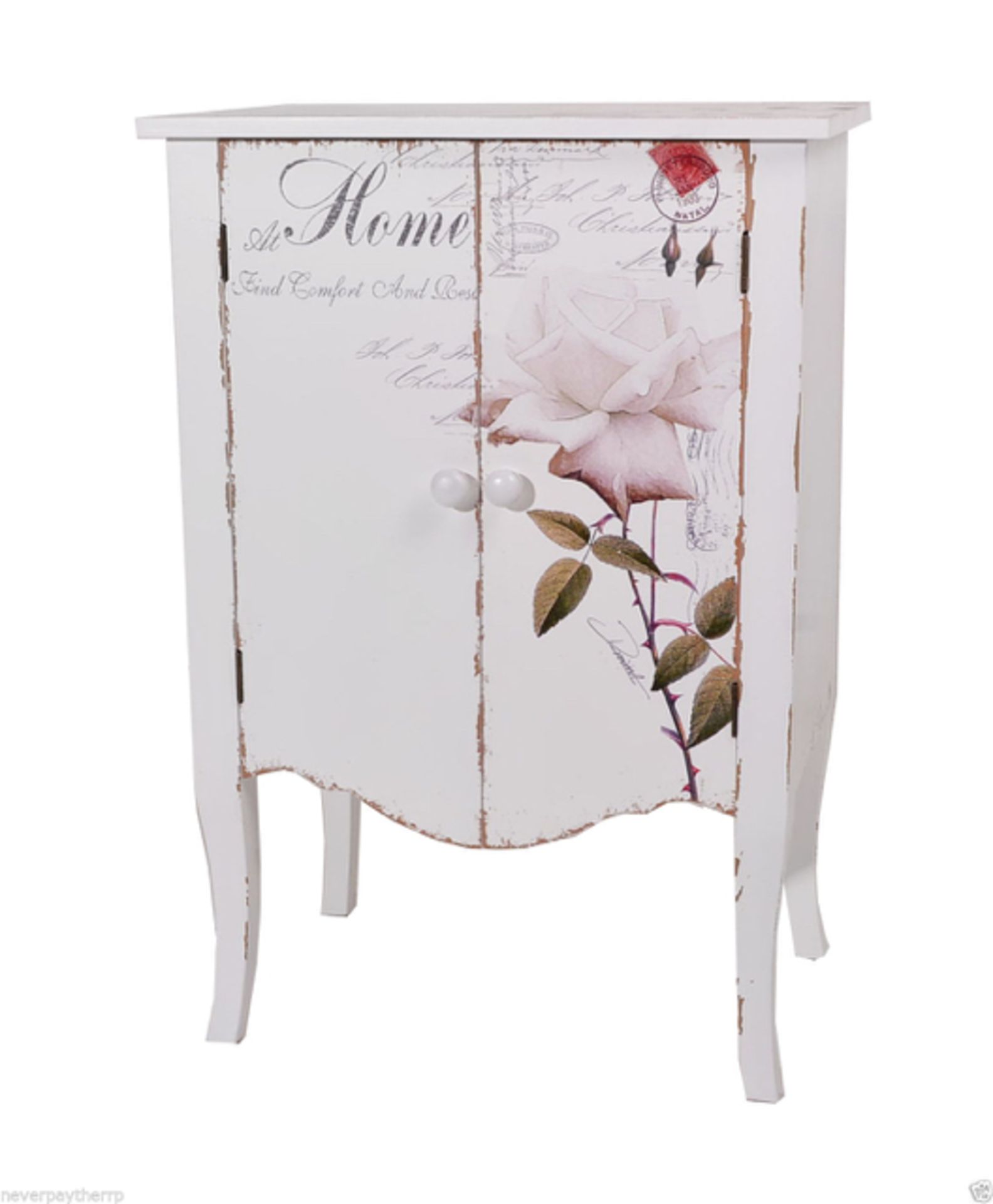 2 Door Cupboard, Rose Postcard Design, Shabby Chic, Antique White French Country PFJ344 RRP £140 New