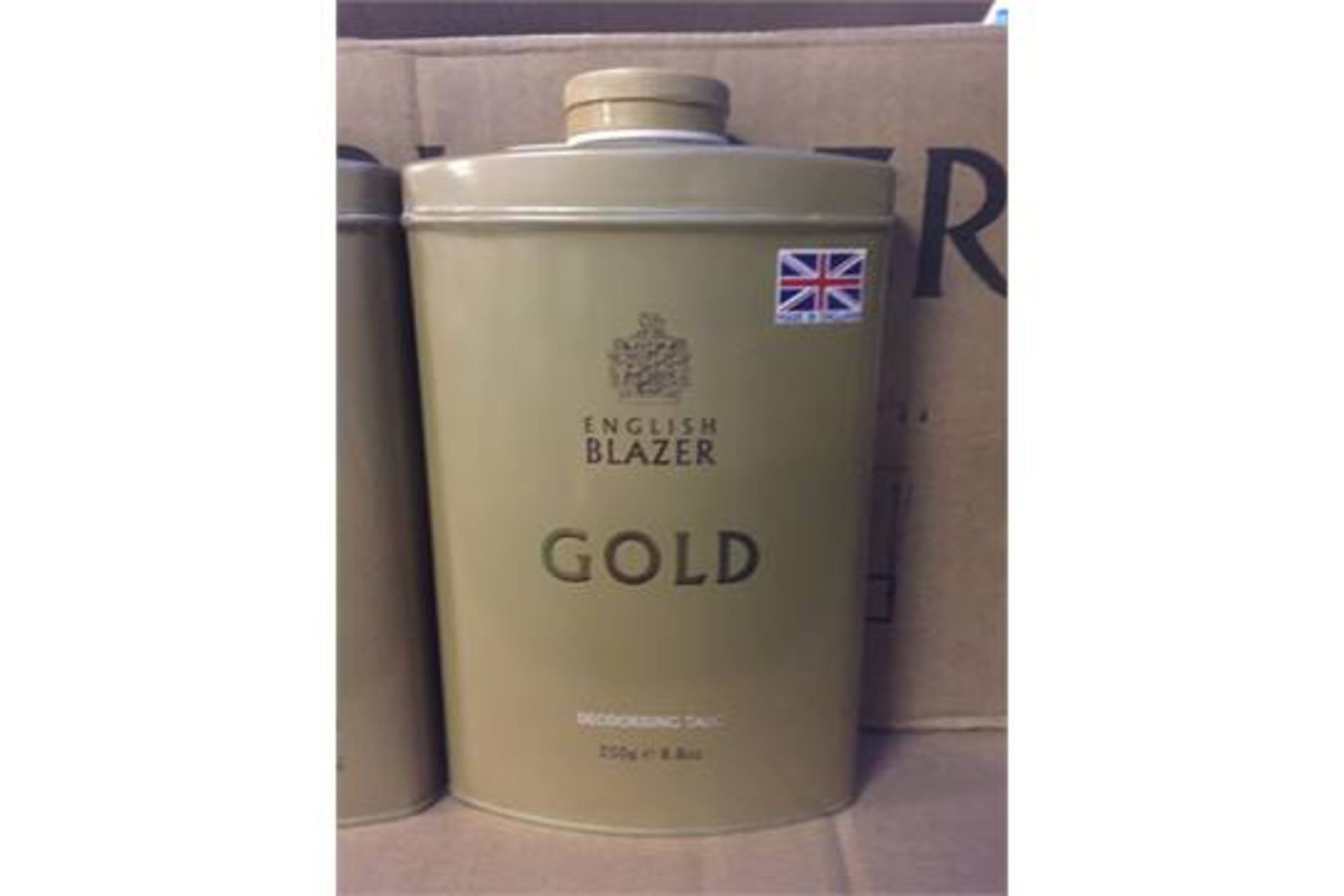 24 x English Blazer Gold DeOdorising talc 250g. 'Shower your body with the cool exhilarating