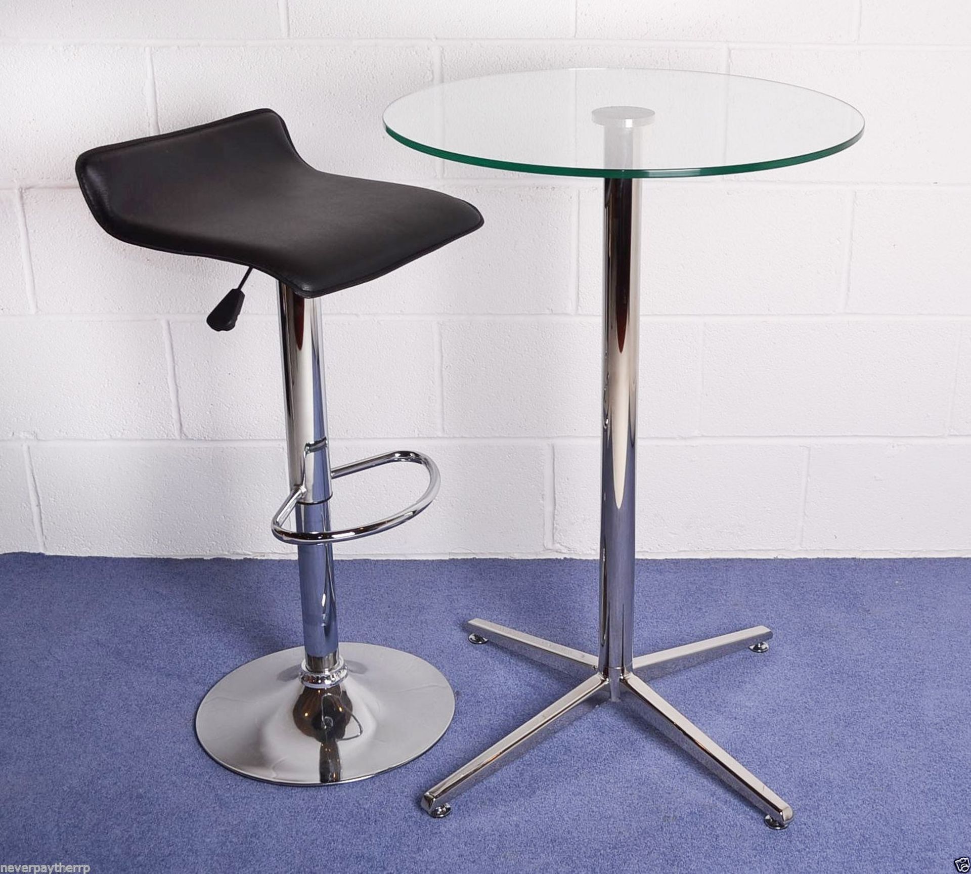 NEW JOHN LEWIS Brigitte Glass Bar Table & 2 Gas Lift Stools - RRP £400  A stylish round 10mm thick