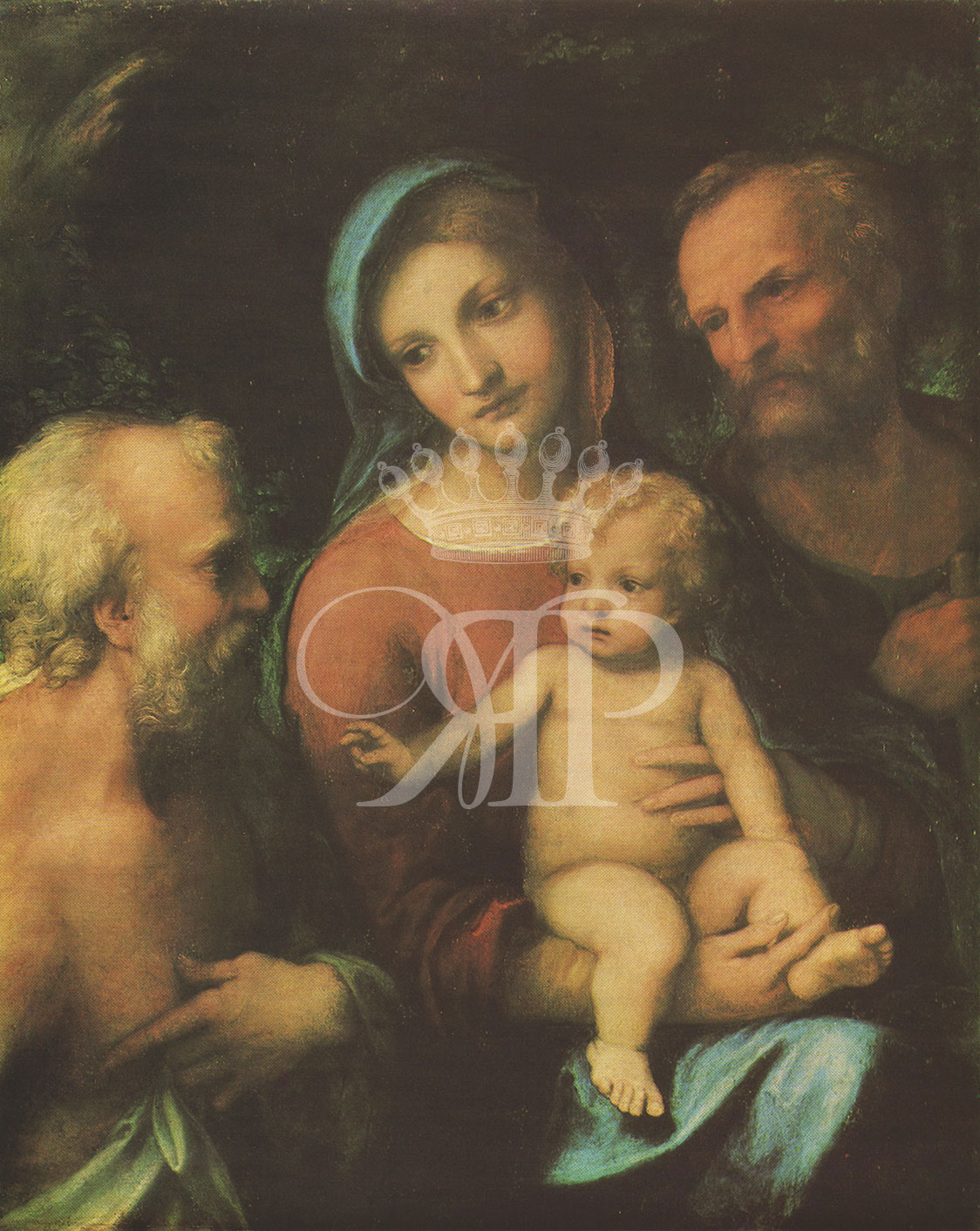Lithographic print of painting by Antonio Correggio entitled The Holy Family with St. Jerome,