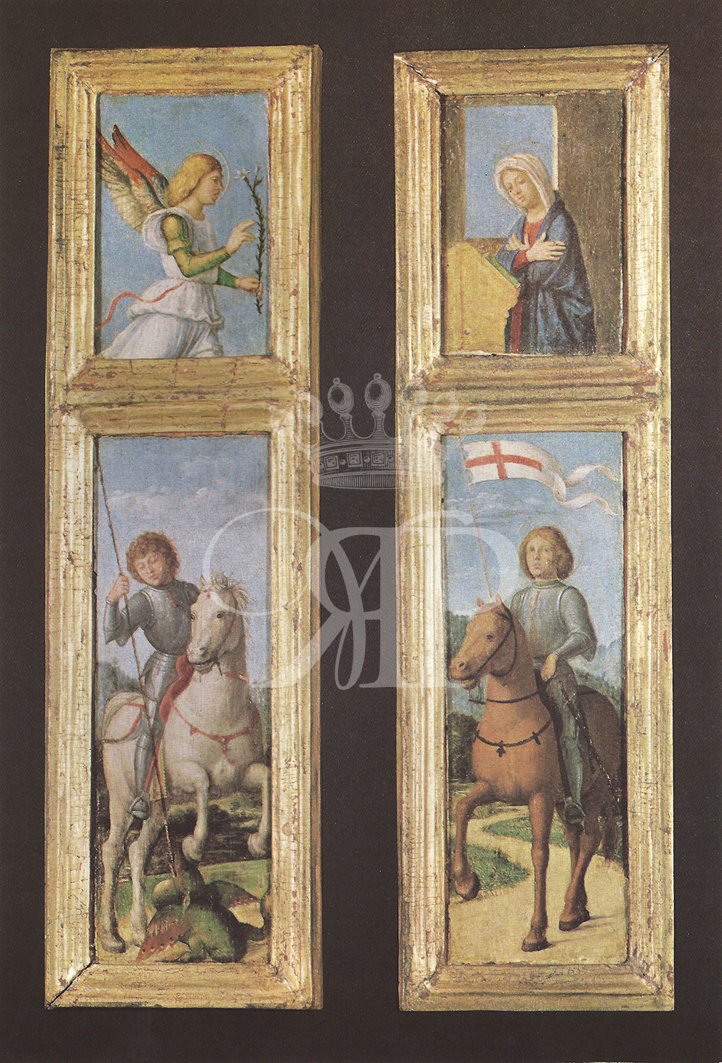 Lithographic print of painting by Cima da Conegliano   entitled Altarpiece and the Annunciation,