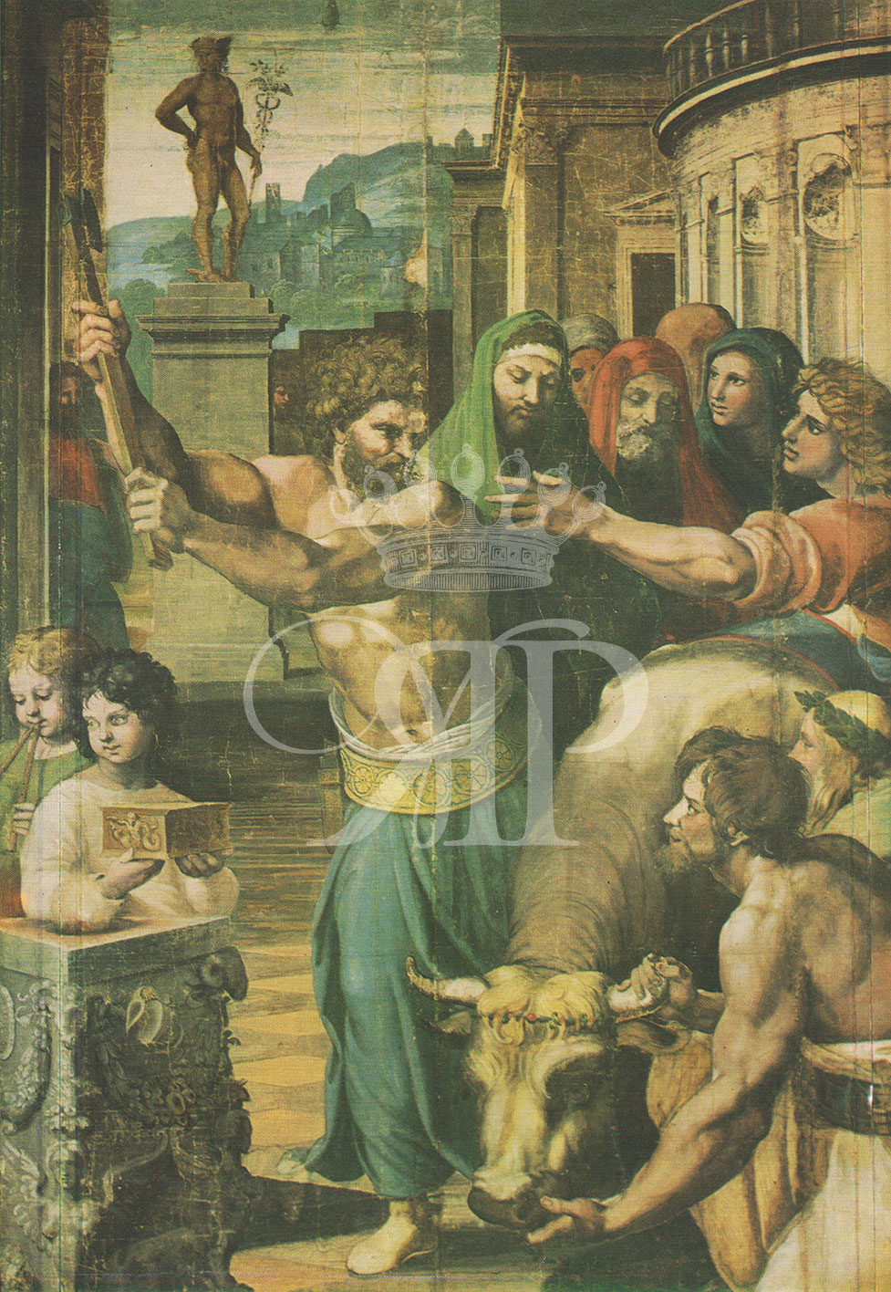 Lithographic print of painting by Raphael entitled The Sacrifice of Lystra (Detail), originally