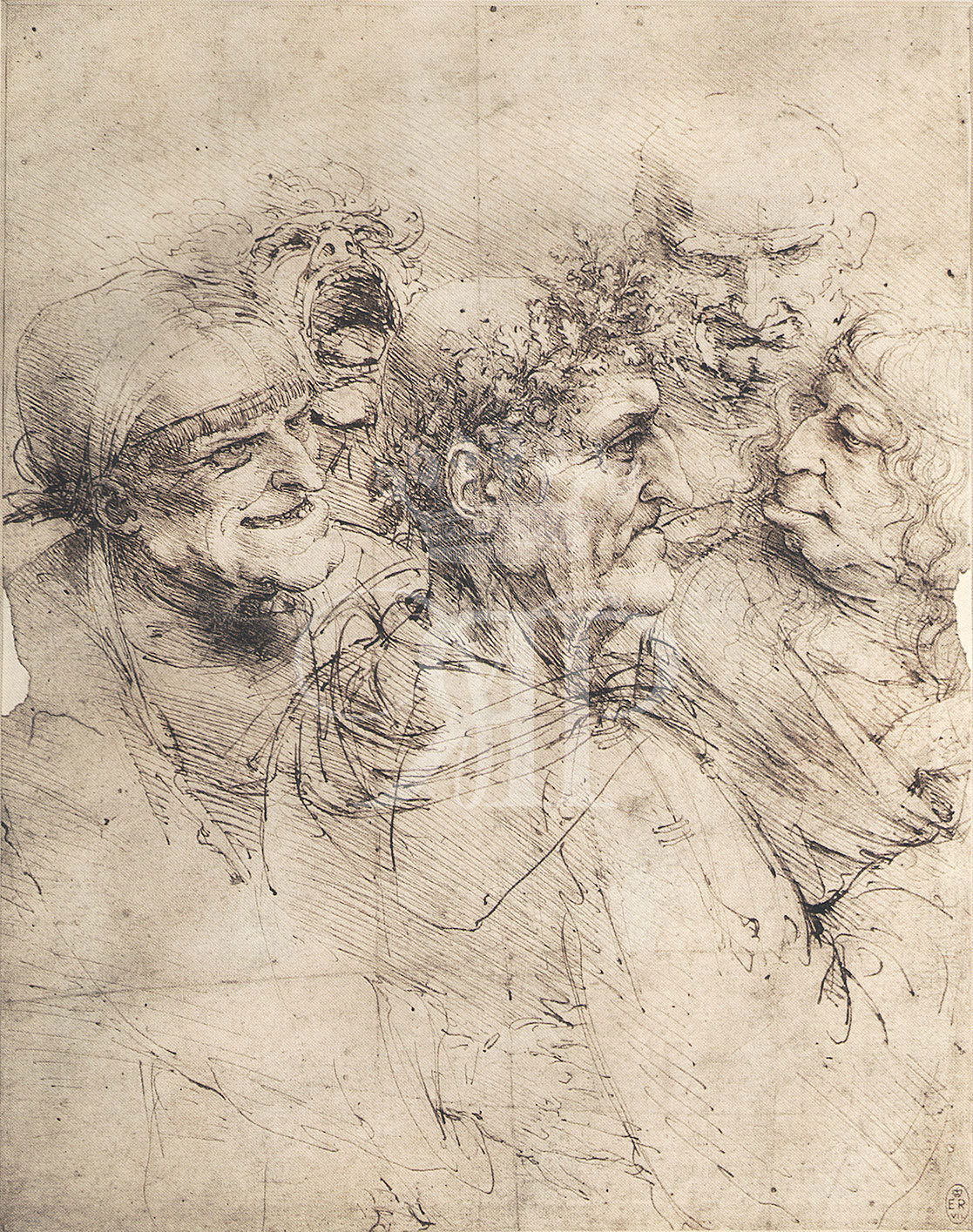 Lithographic print of drawing by Leonardo da Vinci entitled A Man Tricked by Gypsies, originally