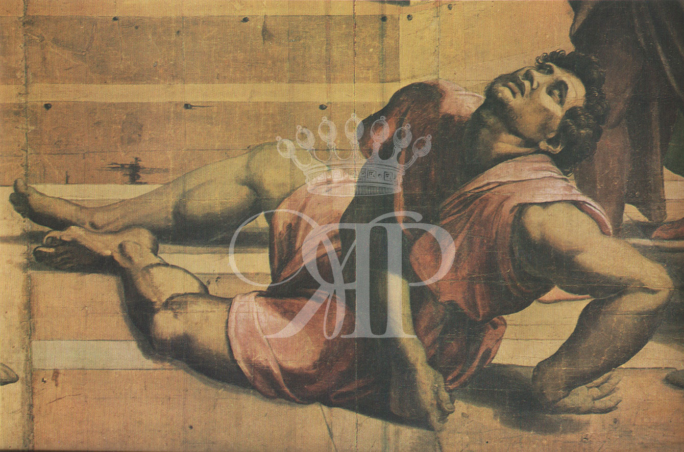 Lithographic print of painting by Raphael entitled The Death of Ananias (Detail), originally