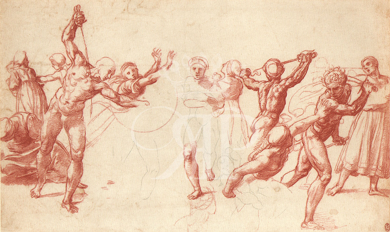 Set of two lithographic prints comprising:lithographic print of drawing by Raphael entitled The