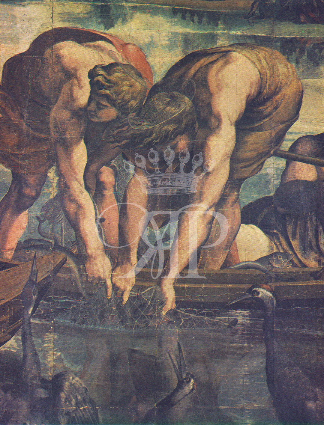 Lithographic print of painting by Raphael entitled The Miraculous Draught of Fishes (Detail),