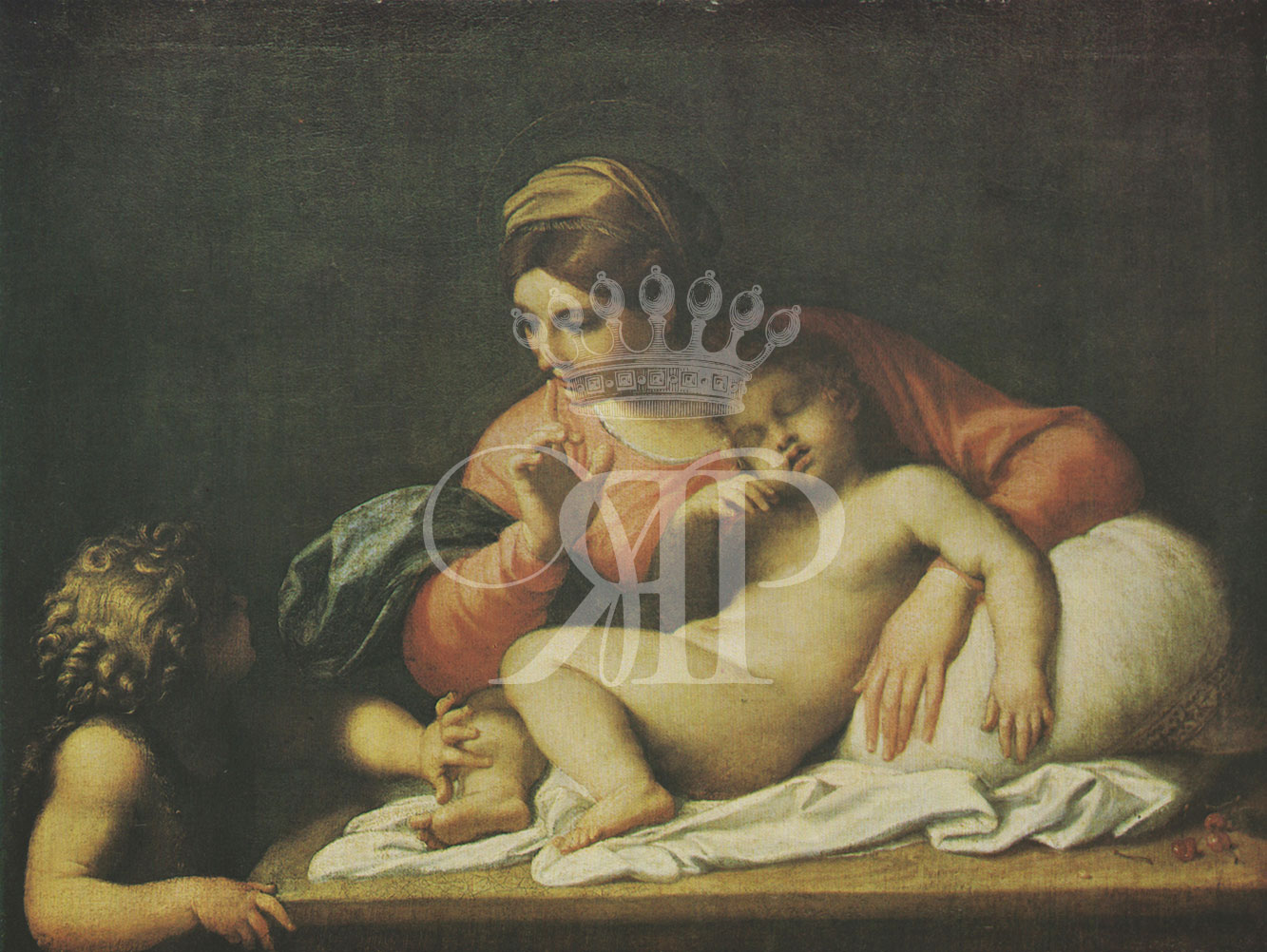 Lithographic print of painting by Annibale Carracci entitled The Madonna and Sleeping Child with