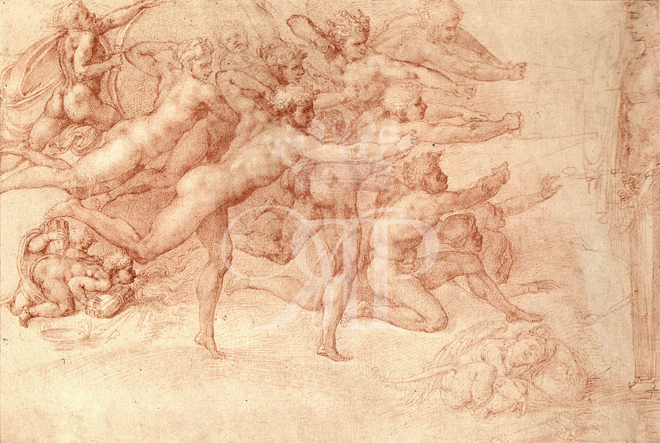 Lithographic print of drawing by Michelangelo entitled Archers shooting at a Herm, originally drawn