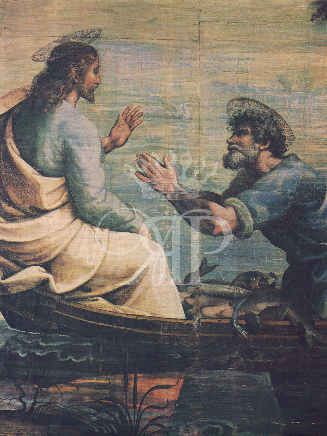 Lithographic print of painting by Raphael entitled The Miraculous Draught of Fishes (Detail),