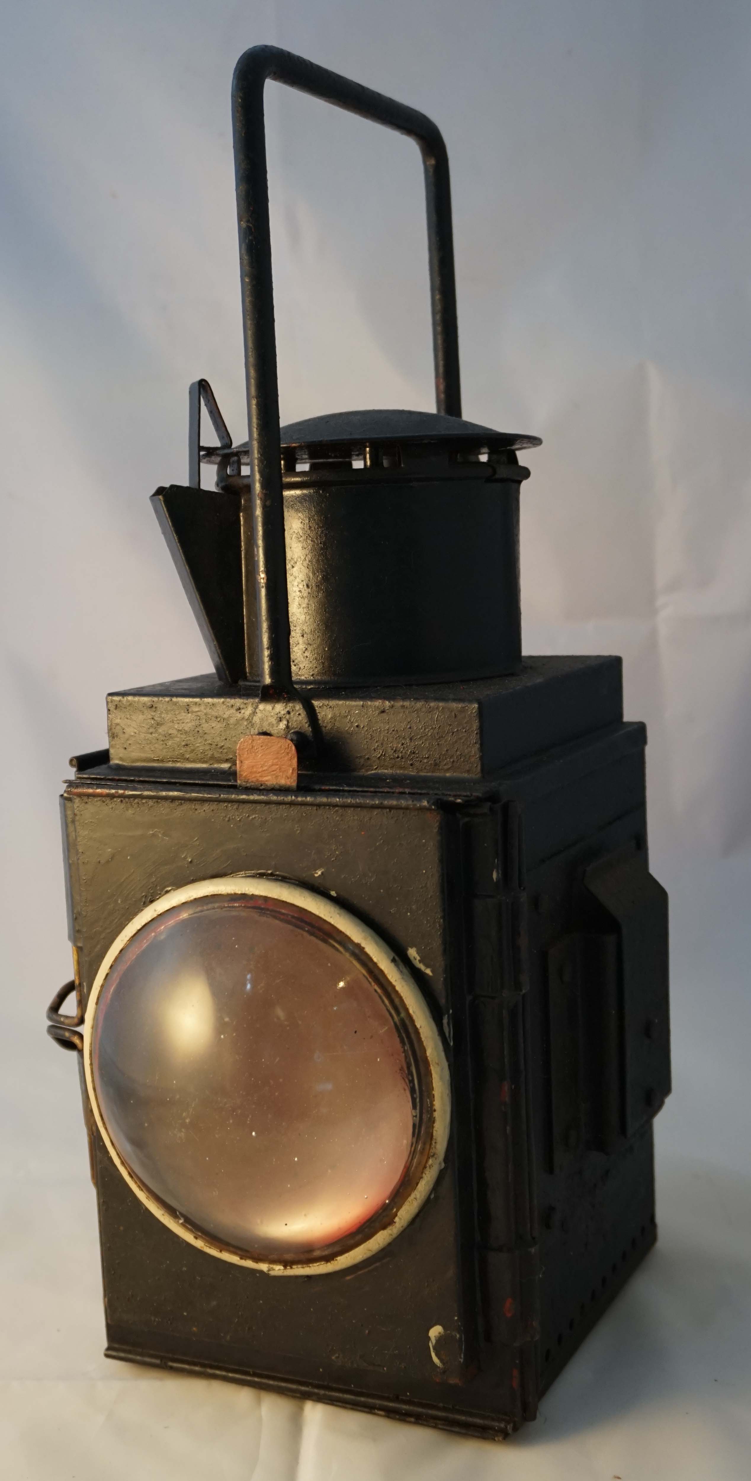 A British Railway lamp of rectangular form, embossed BR, height including handle 43cm