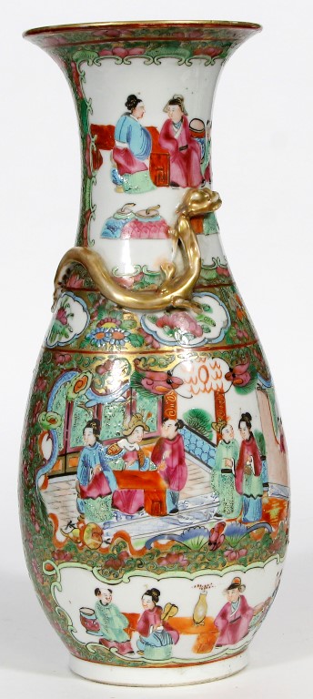 A Chinese Canton famille rose vase, early 20th century, of baluster form rising to a flared rim, the