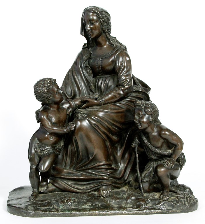 A 19th century bronze figure group depicting a mother with two children, height 32cm (illustrated)