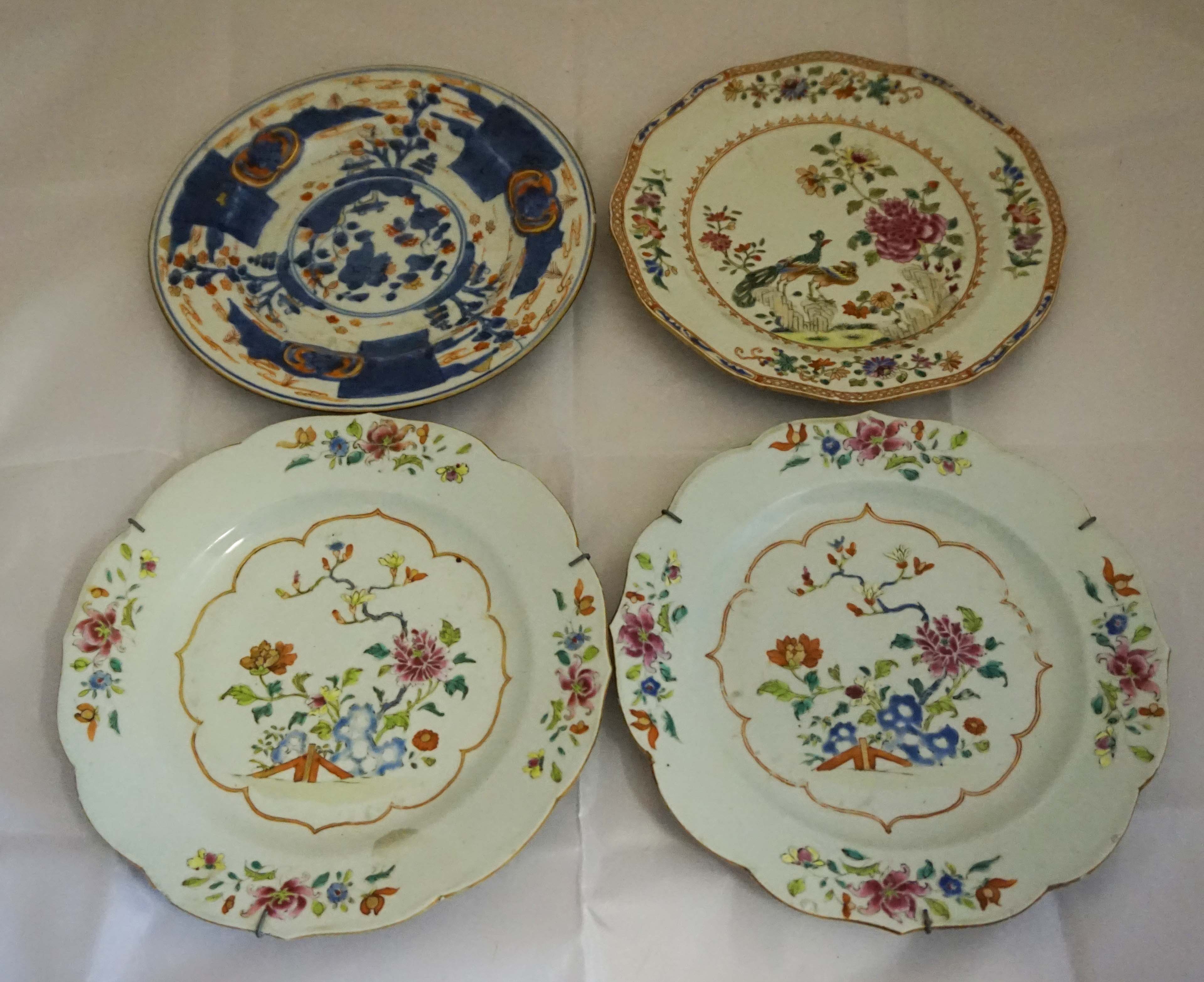 A collection of four Chinese export porcelain plates, late 18th century, to include three