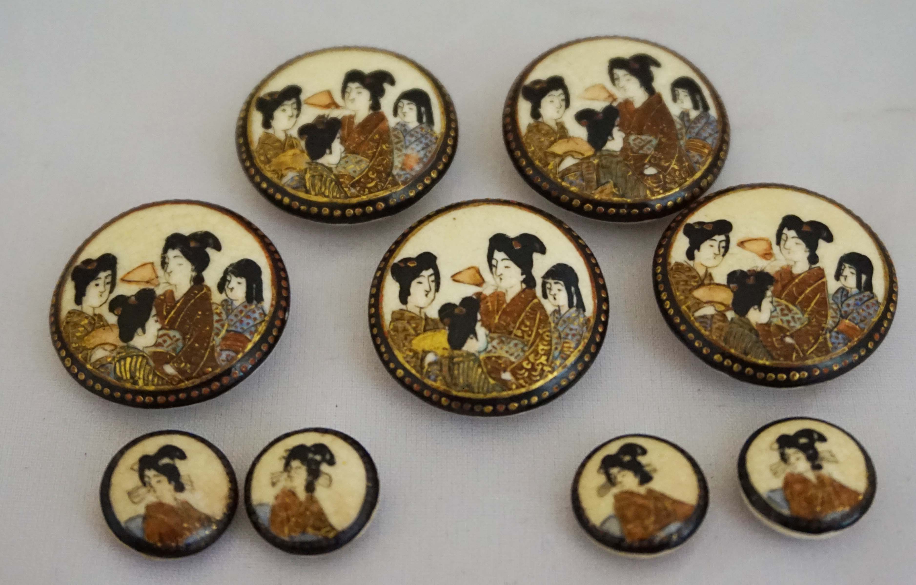 A collection of Japanese Satsuma buttons, Meiji Period (1868-1912) comprising five larger and four