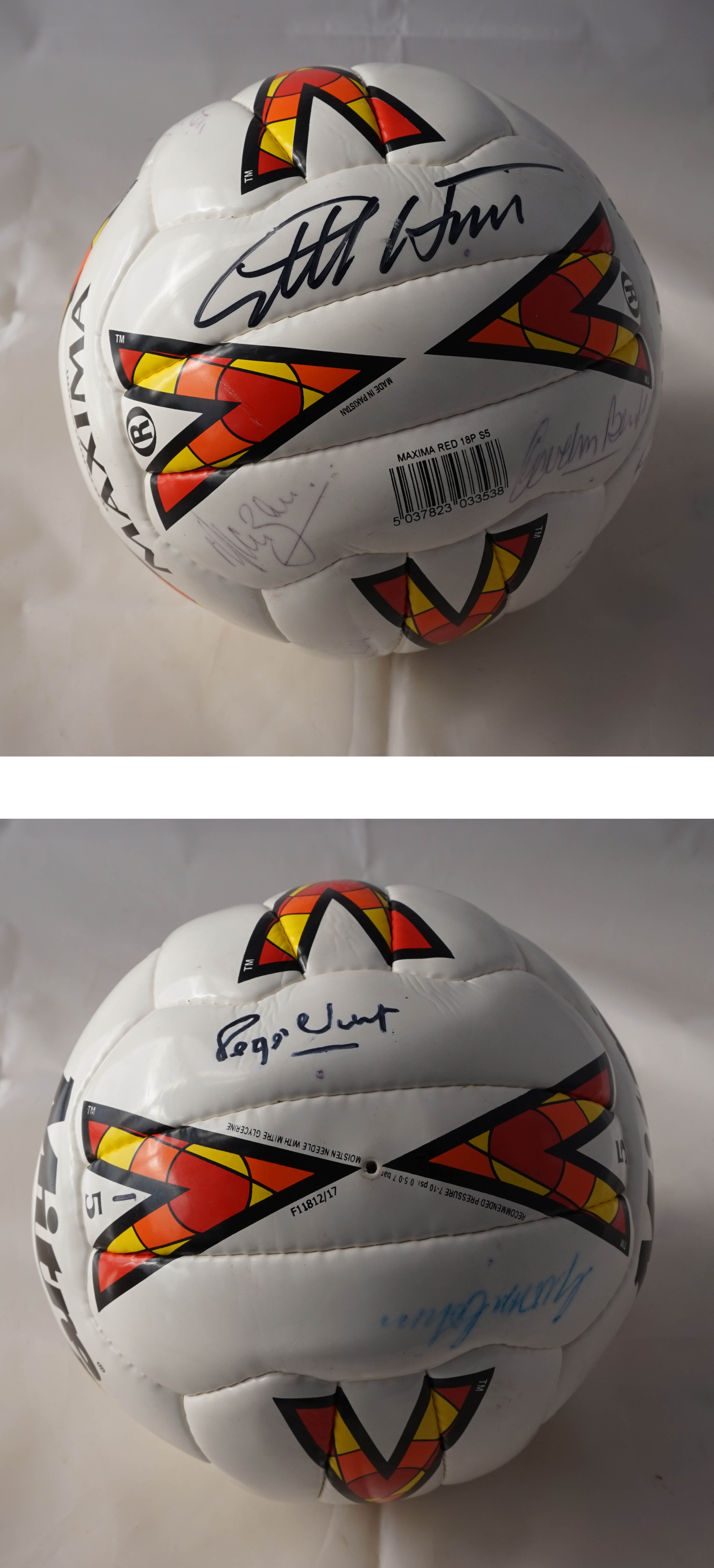An autographed Mitre Maxima replica football containing signatures from part of the 1966 World Cup