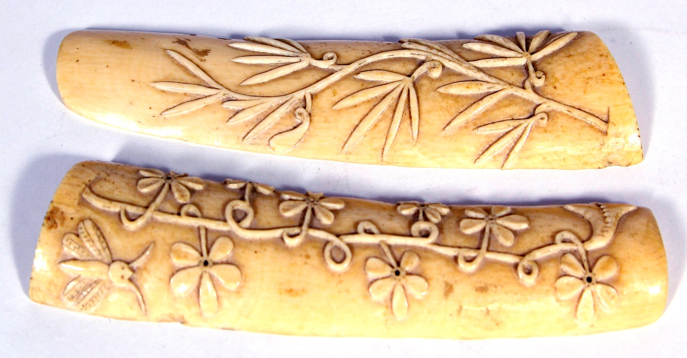 Two Chinese carved ivory wrist rests, late Qing dynasty (1644-1912), each of curved semi-circular