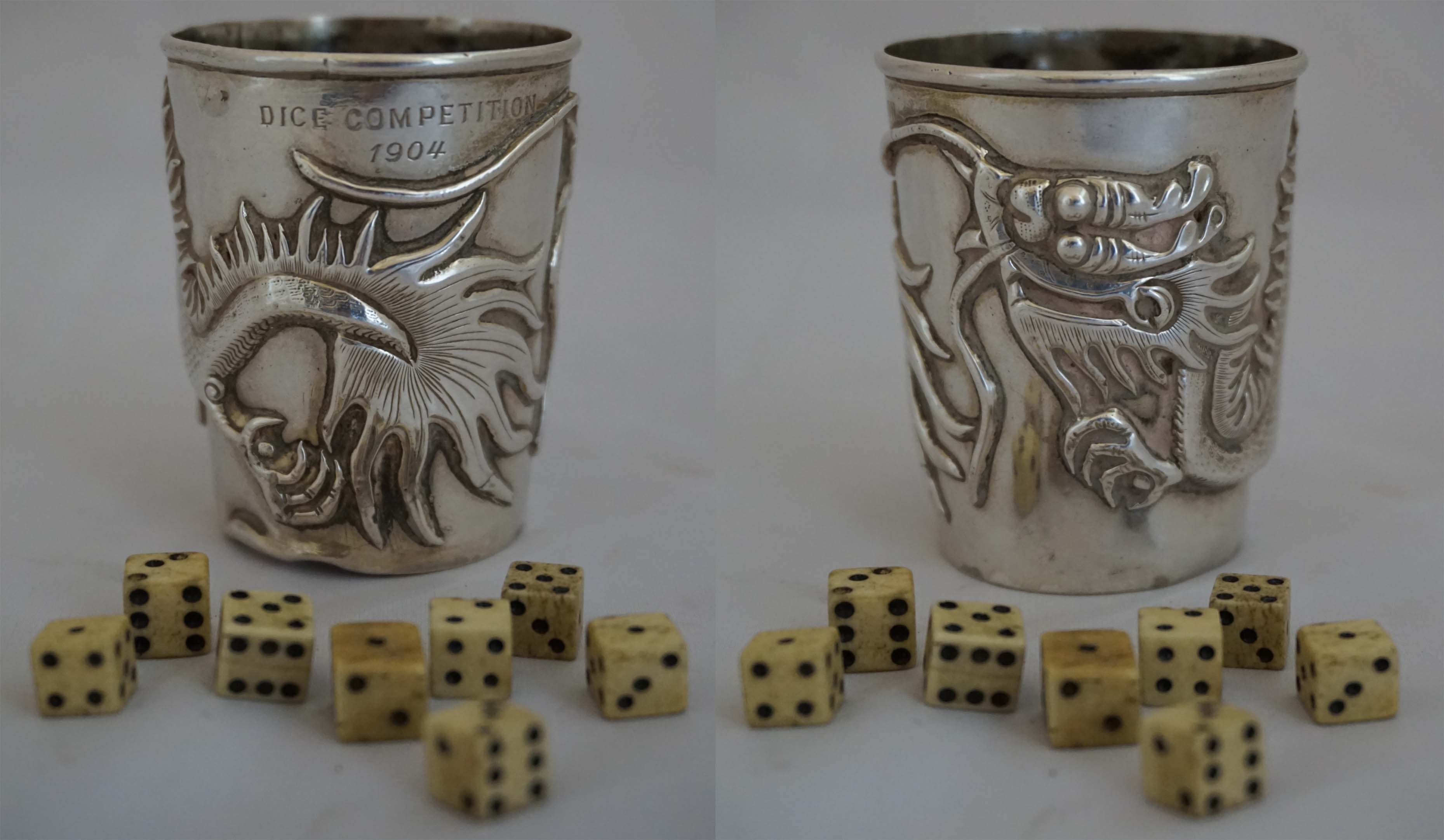 A Chinese export silver beaker or dice shaker, circa 1890, indistinct makers mark, of tapered