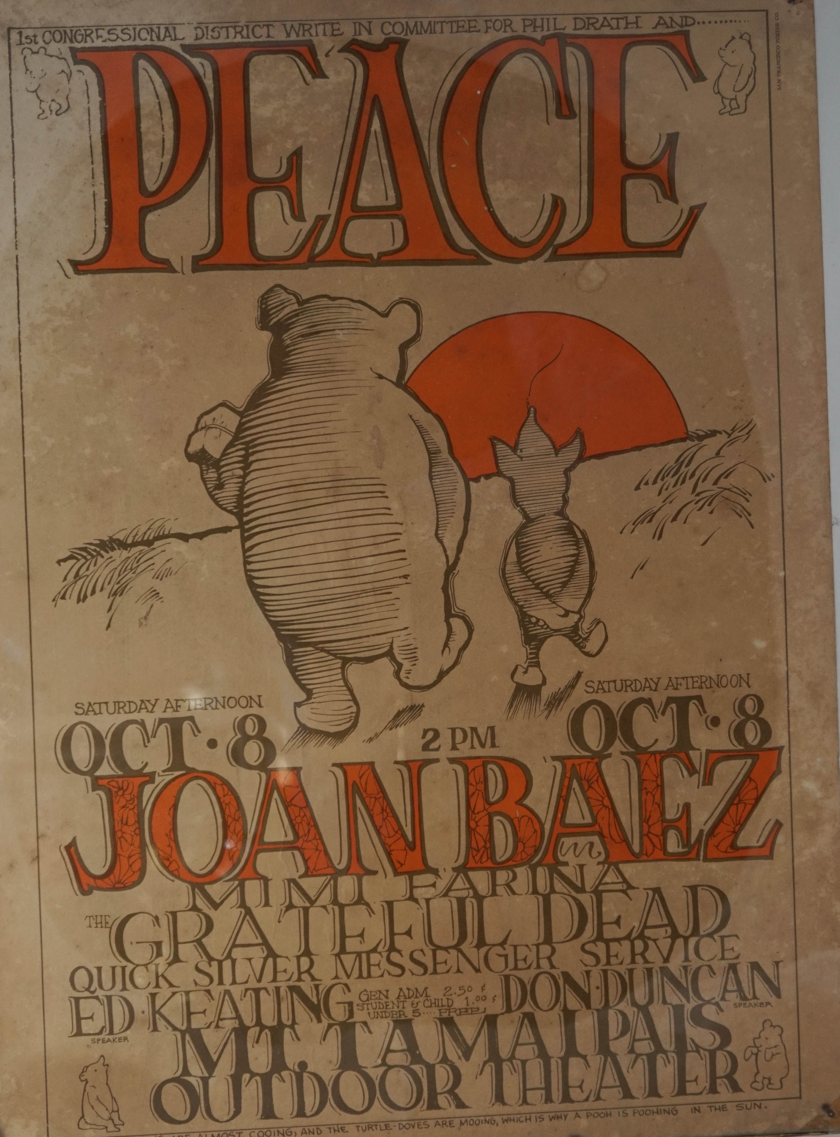A Concert Poster for Joan Baez with Mimi Farina, Grateful Dead and Quicksilver Messenger Service, at