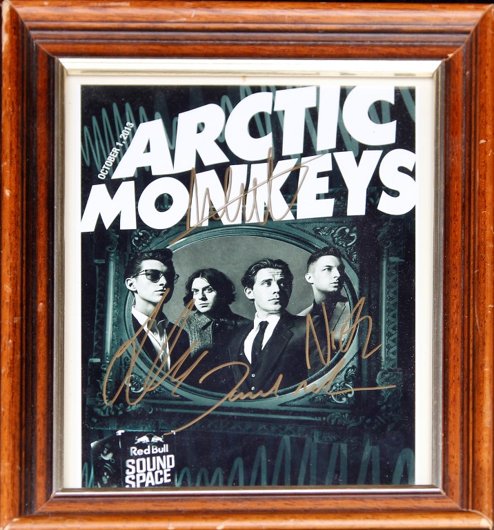 Arctic Monkeys signed Red Bull Sound Space Flyer, October 1st 2013. (Alex Turner, Matt Helders,
