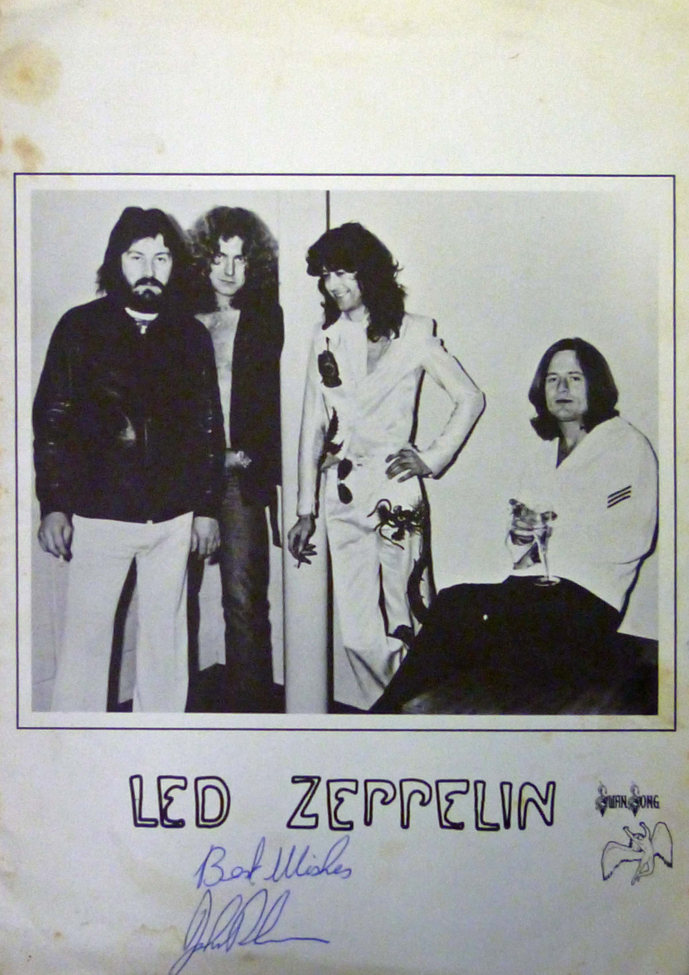 John Bonham Autographed Led Zeppelin Flyer/Programme. Obtained by vendor between 1978-1979. Vendor