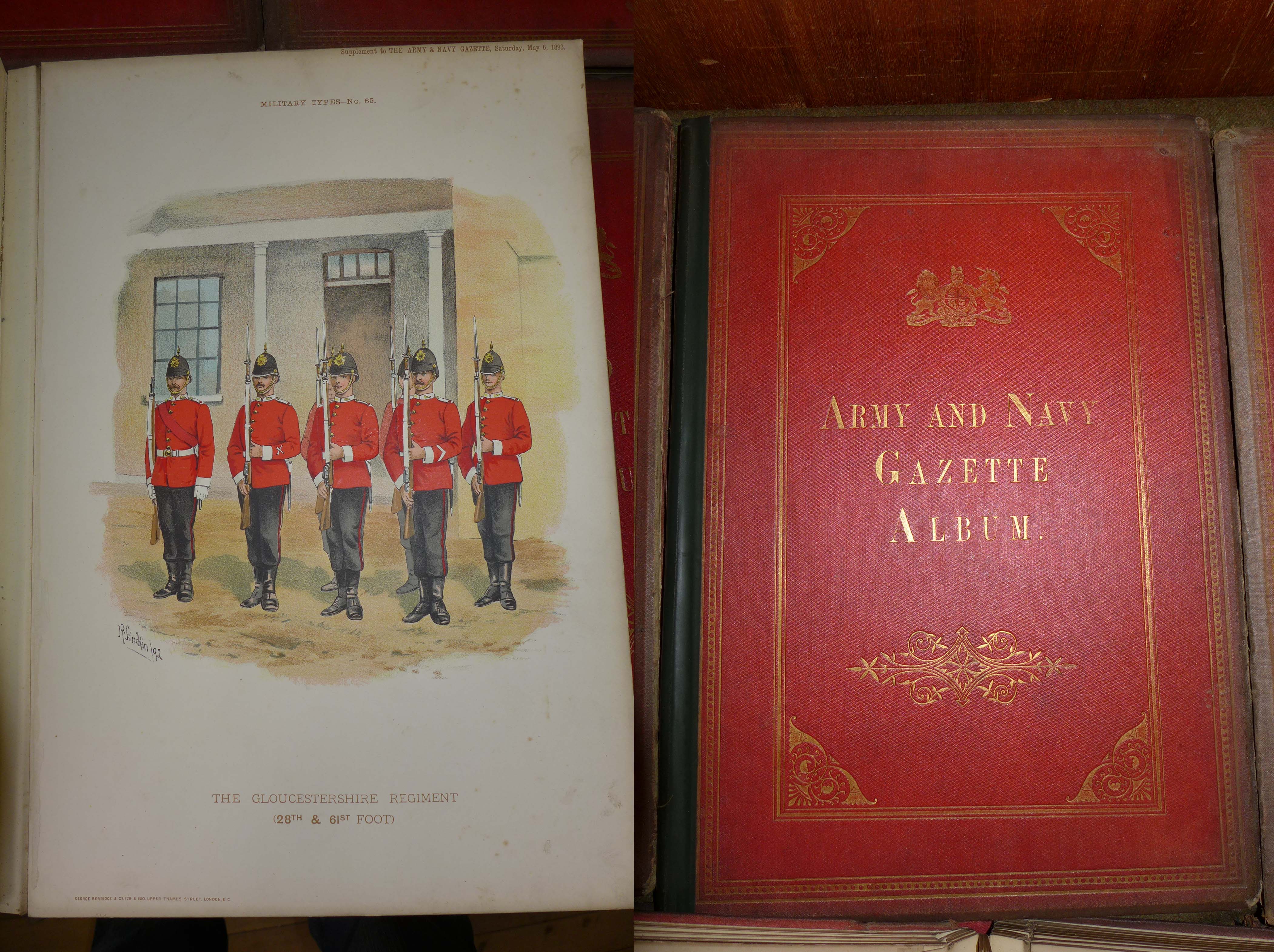 'Types of the British Army' containing coloured plates with historical notes on each Regiment in six