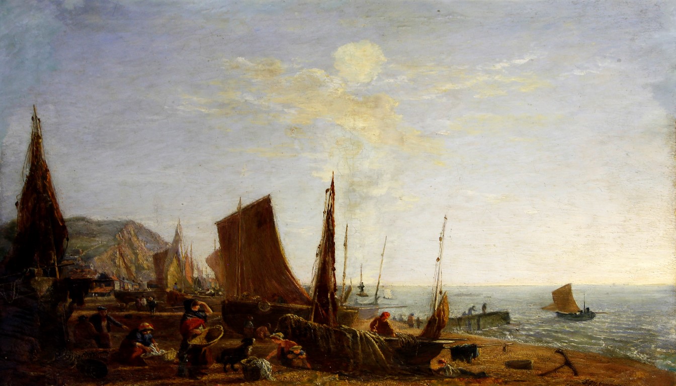 Samuel Mountjoy Smith (1809-1874) - 'Unloading the catch, Hastings beach - 1858', oil on canvas,