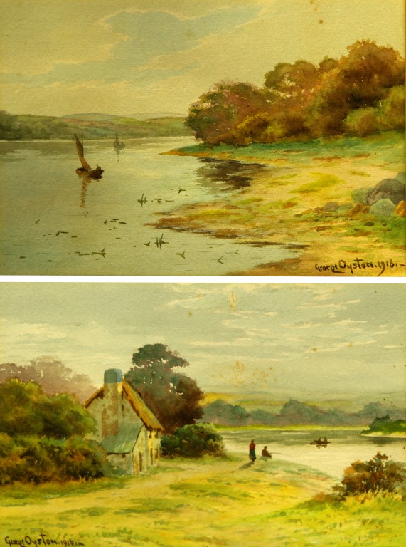 George Oyston RBA RI (British, 1860-1937) - 'Rural River Landscapes', pair of watercolours, both