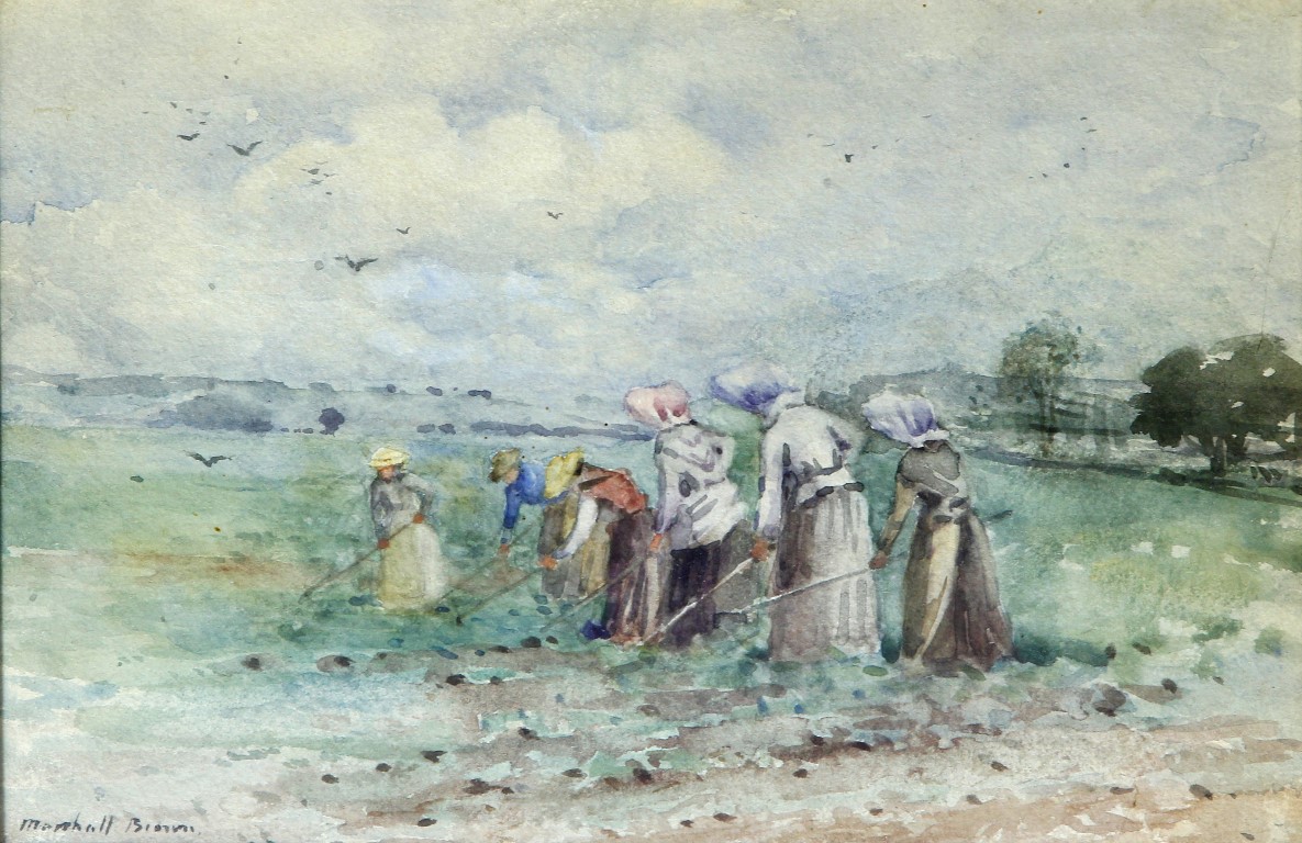 William Marshall Brown RSA RSW (British, 1863-1936) - 'Reaping the Fields', watercolour, signed