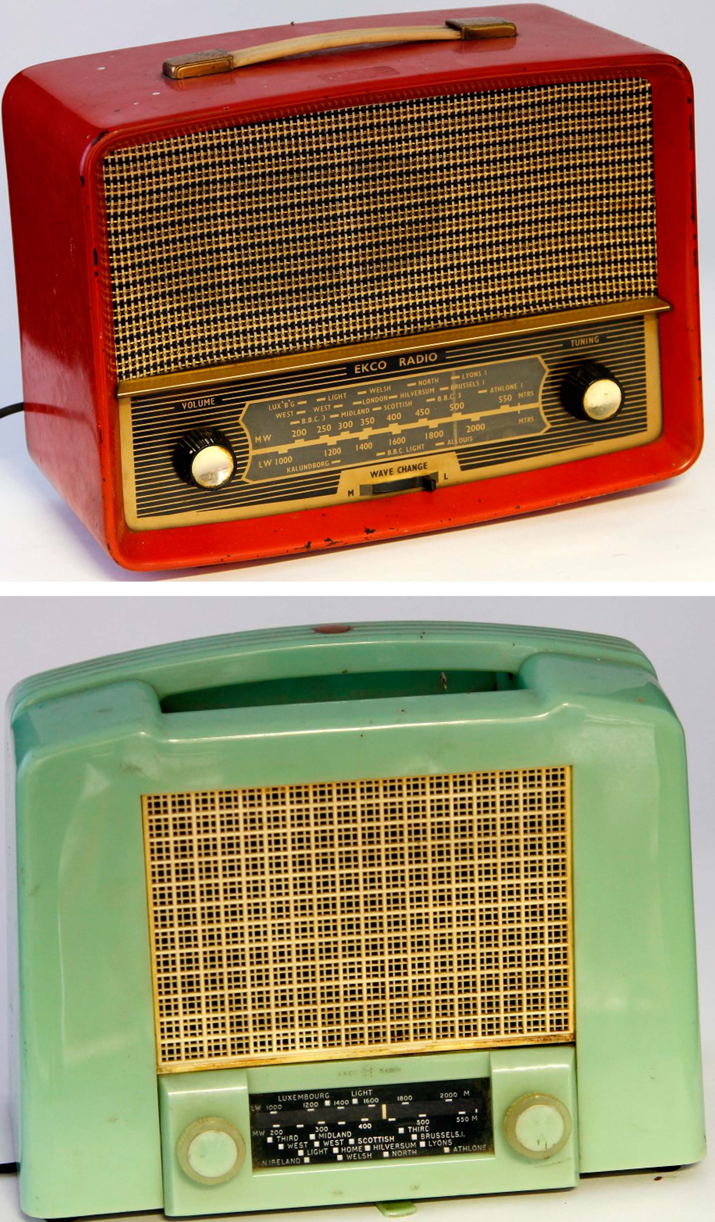 A 1950s EKCO (E K Cole Ltd) U122 Bakelite valve radio together with a 1955 EKCO UZ45 Bakelite