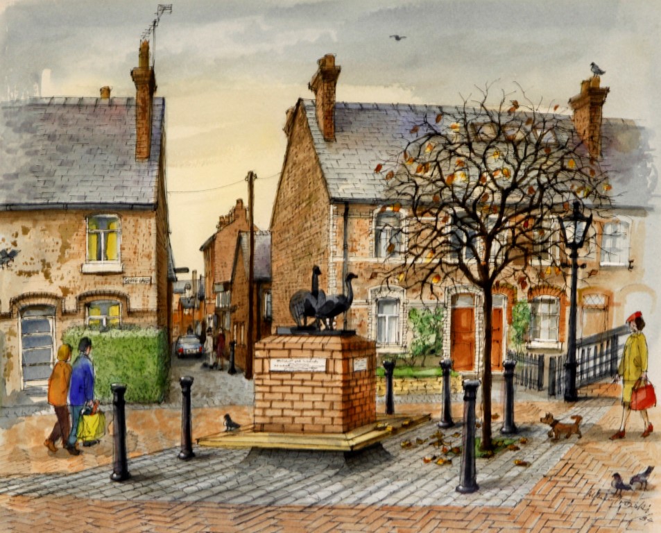 Albin Trowski (Polish, 1919-2012), a watercolour, 'Goose Green'. Signed and dated '84, 30cm x