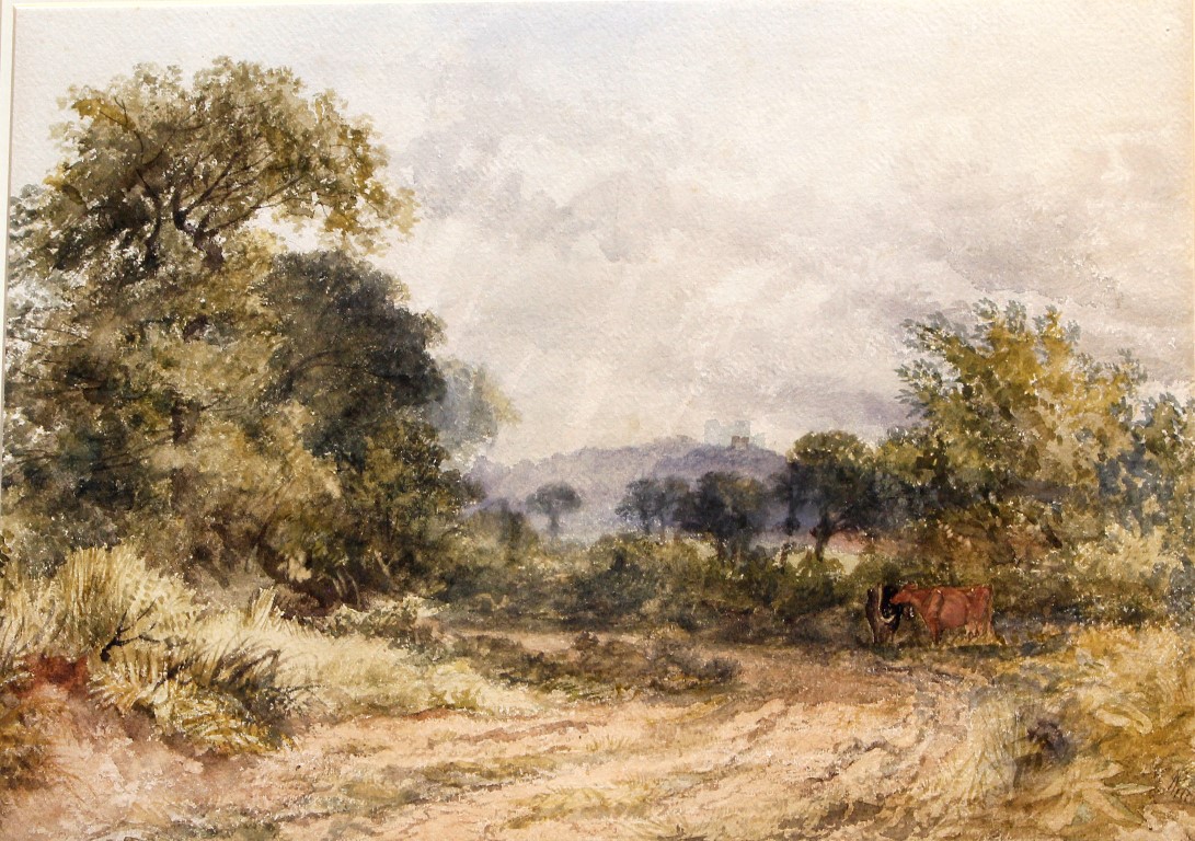 English School (19th Century) - 'Panoramic Landscape with hilltop castle in the distance',