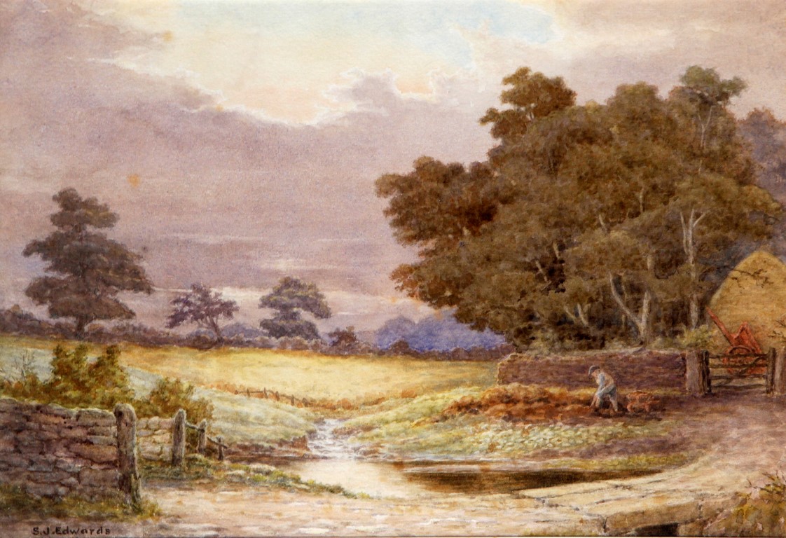 Stanley J Edward (British, exh. 1919) - 'Passing Rain', watercolour, signed, inscribed verso, approx