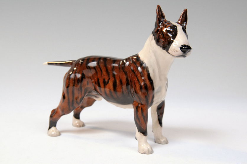 A ROYAL DOULTON BULL TERRIER, Ch. "Boaos Brock" number 959A by Frederick Dawes 16.5cms issued 1937